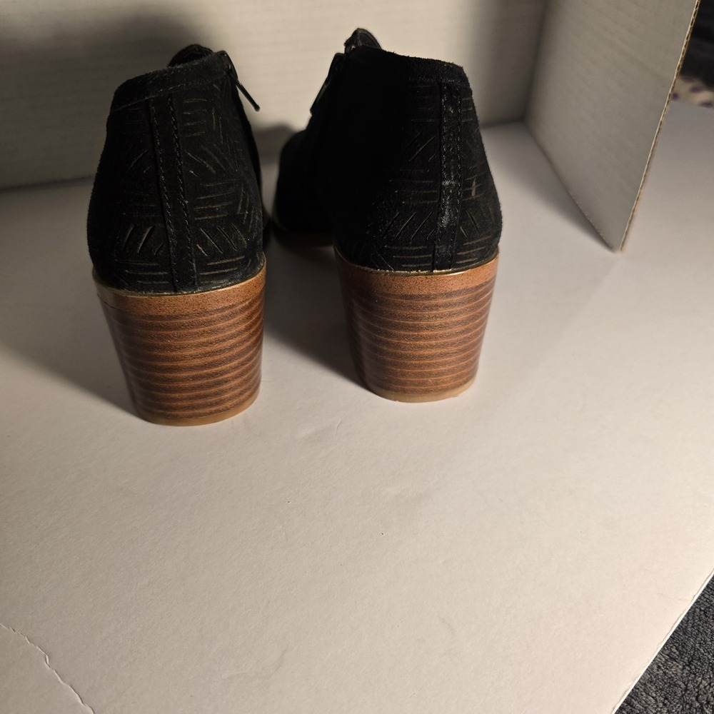 1. State Black Textured Suede Ankle Booties with Stacked Heel - Picture 6 of 7